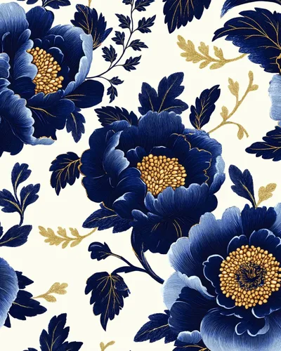 Miniatura 16 de Papel Tapiz Floral Blanco Despegar y Pegar Acuarela Azul/Dorado Flores Papel de Contacto Papel de Pared Moderno Impermeable Autoadhesivo