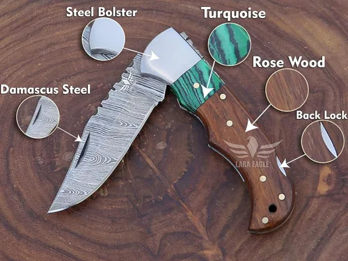 Miniatura 2 de Cuchillo de bolsillo de damasco Lara Eagle para hombres - Cuchillos de caza plegables hechos a mano de 133 capas de acero sólido con afilador