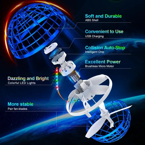 Miniatura 4 de Ivtivfu Bola de orbe voladora (azul, 2026 actualizada) con luces deslumbrantes, spinner mágico flotante, dron boomerang genial, globo cósmico