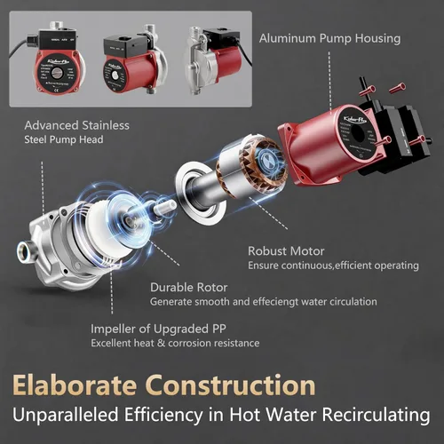 Miniatura 6 de Bomba de recirculación de agua caliente, bomba de circulación automática de 120 W 110 V/bomba de refuerzo Cabeza de acero inoxidable NPT 3/4