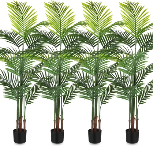 Miniatura 14 de Jexine Paquete de 4 palmeras artificiales de 6 pies, plantas falsas, plantas artificiales de areca para interiores y exteriores, árbol sintético