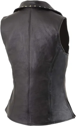 Miniatura 4 de Milwaukee Leather MLL4503 Chaleco de motociclista clásico de cuero con cuello en V negro para mujer con cuello de solapa remachado - S