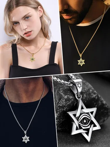 Miniatura 8 de FaithHeart David of Star Collar para hombres y mujeres, collar con colgante de estrella judía, acero inoxidable, amuleto hebreo, caja de regalo
