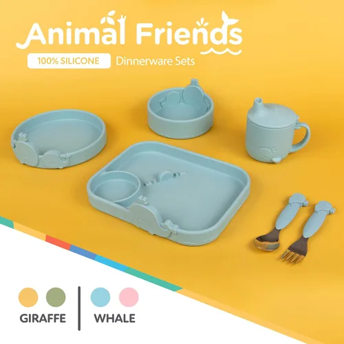 Miniatura 4 de Nuby Animal Friends Taza de silicona para beber - Taza para niños pequeños con un asa - 6+ meses - Ballena azul