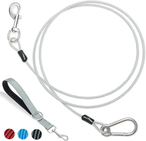 Miniatura 10 de Correa corta para perro, a prueba de mordidas, cable de amarre para perro de 5 pies con mango acolchado suave reflectante para entrenamiento, Azul