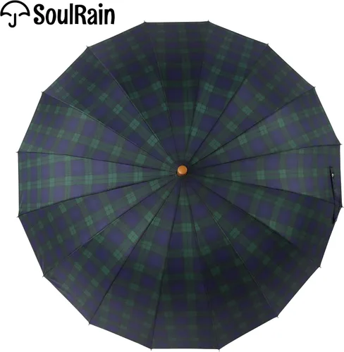Miniatura 28 de SoulRain Paraguas de palo de 16 varillas de 48 pulgadas, apertura automática, color sólido, moderno y simple, mango de madera clásico de arco
