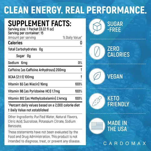 Miniatura 3 de CardoMax - Paquetes de bebidas energéticas - Paquetes de cafeína líquida para hombres y mujeres con BCAA, vitamina B12, vitamina B6 y B3 - Sin