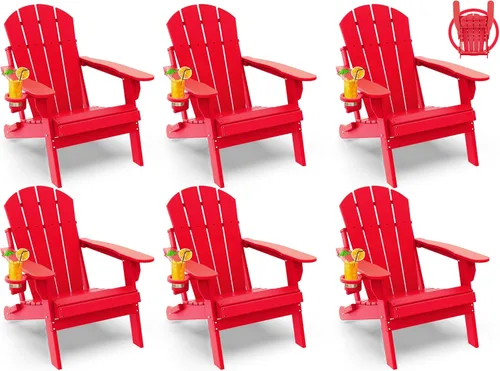 Miniatura 53 de GREENVINES Juego de 2 sillas plegables Adirondack Plástico HDPE Silla para hoguera Todo clima Portavasos Rojo para terraza, patio