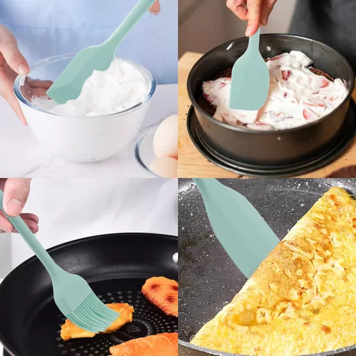 Miniatura 3 de Juego de espátulas de silicona, espátula de cuchara de goma resistente al calor, espátula de una pieza con diseño sin costuras, raspadores Verde