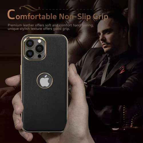 Miniatura 3 de LOHASIC Compatible con iPhone 14 Pro Max, funda delgada de cuero galvanizado dorado, antiarañazos, suave cubierta trasera protectora para hombre