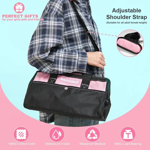 Miniatura 7 de Juego de herramientas para el hogar de 269 piezas, kit de herramientas de reparación general para el hogar con bolsa de almacenamiento, kit de Rosa