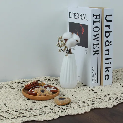 Miniatura 6 de kilofly Mantel de mesa hecho a mano con encaje de algodón de ganchillo, 15 x 43 pulgadas