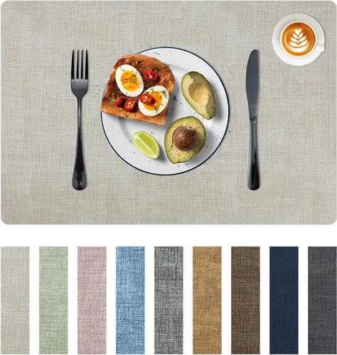 Miniatura 8 de Juego de 6 manteles individuales de cuero sintético resistentes al calor, alfombrillas de mesa impermeables, a prueba de aceite, limpiables