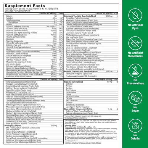 Miniatura 6 de Force Factor Smarter Greens Superfoods en polvo para apoyar la digestión, la salud intestinal, la hinchazón, polvo de verduras con probióticos