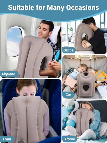 Miniatura 6 de Maliton Almohada inflable de viaje para avión cómodo para dormir para aliviar el dolor de cuello y hombros, almohada inflable de cabeza de apoyo Gris