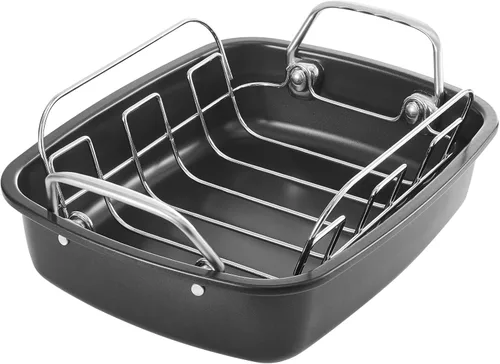 Miniatura 8 de KITESSENSU Sartén antiadherente para asar pavos con estante de 17 x 14 pulgadas, sartén grande para asar pollo para horno, asas más anchas