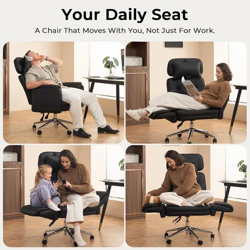 Miniatura 4 de Silla de oficina grande y alta, silla de oficina ejecutiva de cuero cruzado con respaldo alto con reposabrazos y ruedas, silla ergonómica