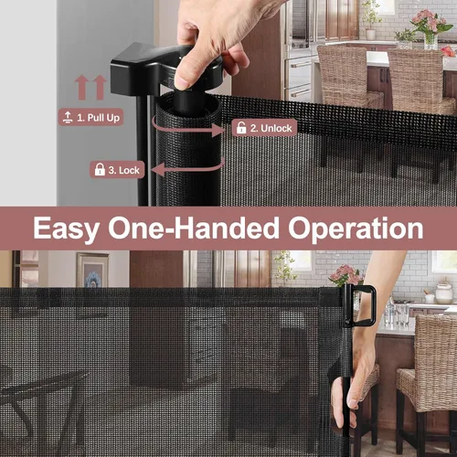 Miniatura 5 de Puerta de Bebé Retráctil Extra Ancha de 85 Pulgadas para Interiores, Puerta de Bebé Extra Larga para Exteriores, Puerta Extra Grande para Perros