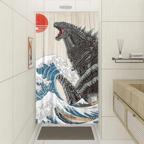 Miniatura 2 de Divertido juego de cortinas de ducha pequeñas, divertidas cortinas de ducha angostas de monstruo de anime para baño, decoración de baño asiática