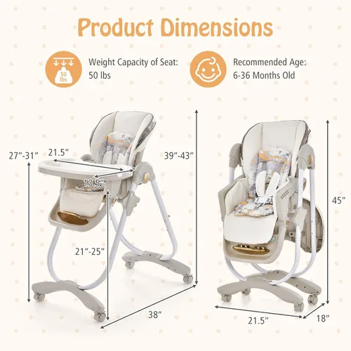 Miniatura 7 de HOMGX - Silla alta portátil, silla de alimentación plegable para bebés con reposapiés y respaldo ajustables, bandeja doble grande apta