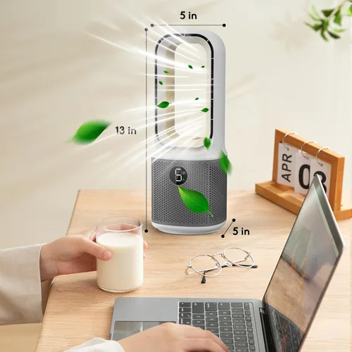 Miniatura 4 de Misby Ventiladores de escritorio pequeños y silenciosos, ventilador de mesa sin aspas de 13 pulgadas, 5 velocidades para un potente flujo de aire
