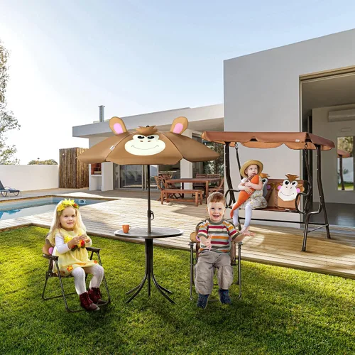 Miniatura 6 de Outsunny Juego de mesa y silla para niños, muebles de jardín plegables para exteriores, mesa de picnic para patio trasero, con sombrilla extraíble