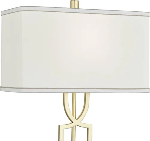 Miniatura 9 de 360 Lighting Evan - Juego de 2 lámparas de mesa modernas de 28 1/4 pulgadas de alto, marco geométrico de metal dorado, pantalla rectangular curvada