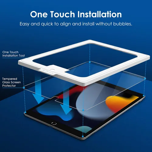 Miniatura 2 de JETech Protector de pantalla One Touch Install para iPad de 10.2 pulgadas (9ª/8ª/7ª generación, 2021/2020/2019), película de vidrio templado con kit