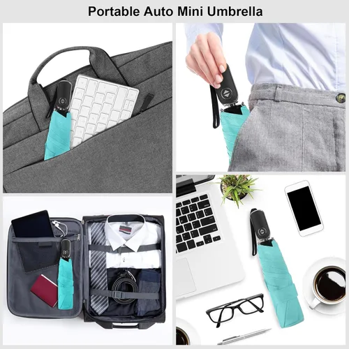 Miniatura 11 de LEAGERA Paraguas de viaje compacto para bolso, mango plano, impermeable para lluvia ligera