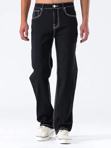 Miniatura 2 de Jeans negros apilados para hombre, jeans rasgados y rasgados, pantalones de mezclilla rectos Harajuku, pantalones de hip hop, ropa de calle