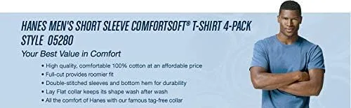 Miniatura 5 de Hanes ComfortSoft - Camiseta de manga corta para hombre (paquete de 4)