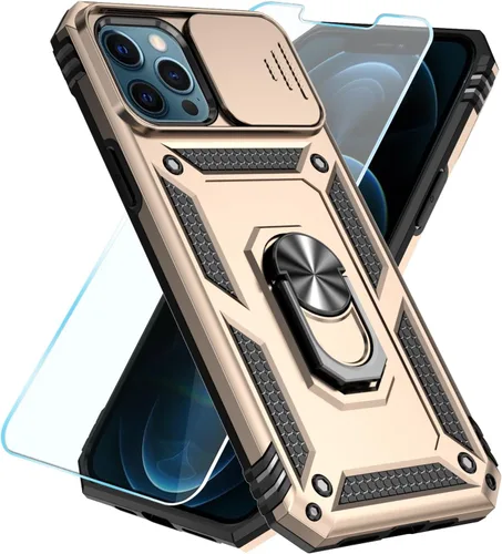 Miniatura 31 de SunStory Funda compatible con iPhone 12 Pro Max con protector de pantalla HD, cubierta de cámara deslizante y soporte de anillo giratorio