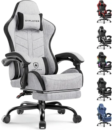 Miniatura 11 de GTPLAYER - Silla de juegos con reposapiés, silla de juegos de computadora para adultos, silla de jugadores de altura ajustable con reclinación