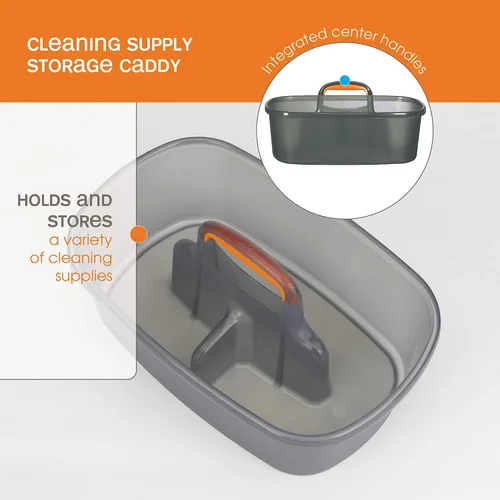 Miniatura 4 de Casabella Organizador de almacenamiento de limpieza multiusos de plástico con asa, 1.85 galones, cubo de limpieza rectangular gris y naranja