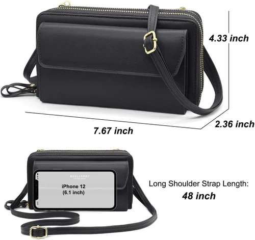 Miniatura 2 de Cartera de cuero para mujer con doble cremallera y correa para el hombro