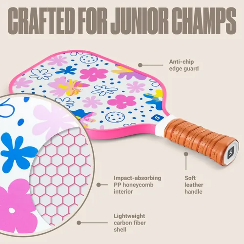Miniatura 5 de Sportbit Kids Pickleball Paddles Set of 1 or 2 - Child Size Pickleball Paddle for Kids Small and Lightweight - Carbon Fiber Youth Pickleball Paddle