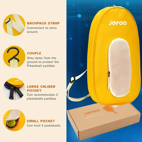Miniatura 7 de Juego de 2 paletas de pickleball – Material ligero de fibra de vidrio y carbono de alto rendimiento, buen agarre, paletas resistentes para una