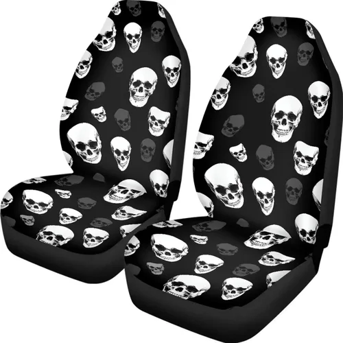 UNICEU Juego de 2 fundas de cojín para asiento de automóvil, diseño de calavera gótica negra, lavable, accesorios interiores antideslizantes para