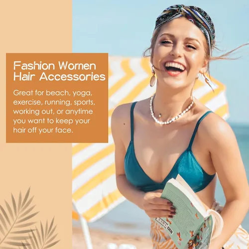 Miniatura 6 de Achiou Diademas bohemias para mujer, bandas para la cabeza anudadas para el cabello rizado para mujer, antideslizantes, bandas anchas de tela