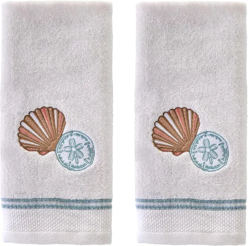 Miniatura 11 de SKL Home Ocean Coral - Juego de 2 toallas de mano esculpidas de 100% algodón premium, 450 GSM, jacquard reversible, suave y absorbente, tropical
