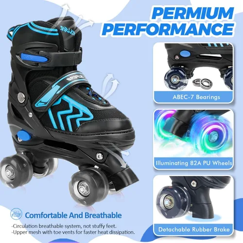 Miniatura 5 de Patines de Ruedas para Niños y Niñas, Ajustables 4 Tamaños Patines de Ruedas Cuádruples para Niños y Jóvenes con Ruedas que se Iluminan para Negro