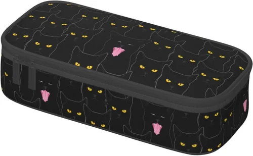 Miniatura 2 de Estuche organizador de lápices con patrón de gato negro, gran capacidad, papelería con cremallera, suministros escolares, bolsa para lápices
