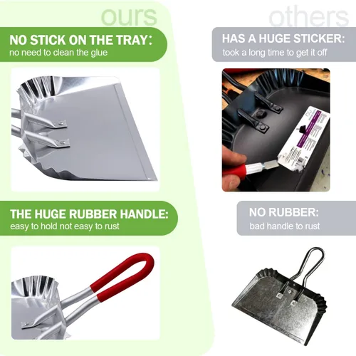 Miniatura 6 de TOP DOG Recogedor de metal de 17 pulgadas, sartenes de aluminio resistentes que no se astillan ni doblan el borde de chapa metálica plana contra
