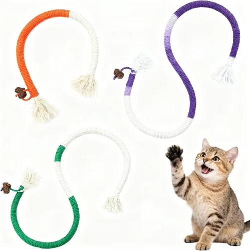 Cuerda masticable duradera y segura: 3 piezas de algodón orgánico natural para gatos de interior, juguetes masticables con infusión de hierba gatera