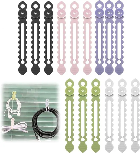 Miniatura 8 de Bridas de silicona para cables, organizador de cables de datos, organizadores reutilizables de gestión de cables, bridas de alta elasticidad