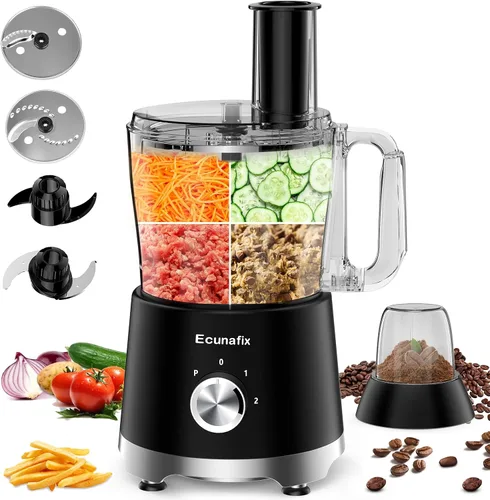 Procesador de alimentos y picador de verduras 600 W sin BPA, tazón de 12 tazas, cortador de papas fritas, molinillo de 6.8 onzas para rallar queso,