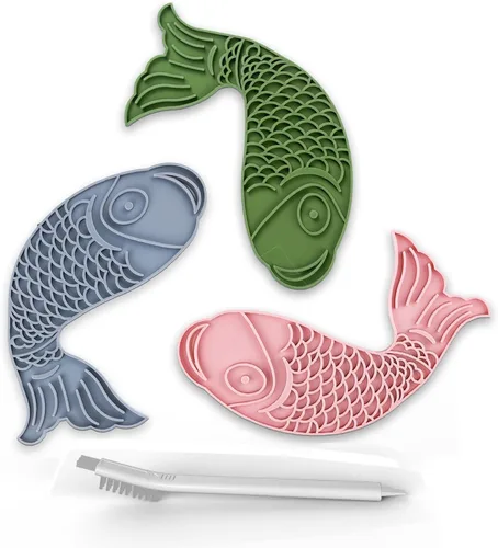 Tapete para lamer gatos, 3 piezas. Tapete para lamer lentos en forma de pez, tapete antideslizante para lamer con ventosas para reducir el 3 Colores