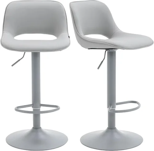 Miniatura 9 de YOUNIKE Juego de 2 Taburetes de Bar Todos Grises Giratorios, Taburetes de Bar Compactos Ajustables de Altura de Mostrador Tapizados en Cuero
