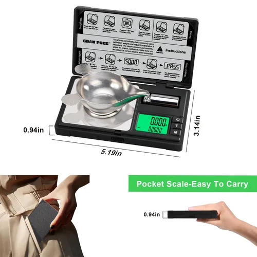 Miniatura 5 de GRAM PRES Escala de miligramo de alta precisión, 50g/0.001g, báscula digital mini de bolsillo, báscula de mg para pesar polvos, joyas, medicina