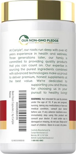 Miniatura 3 de Carlyle Cápsulas de raíz de remolacha 8000 mg 120 unidades Suplemento sin OGM y sin gluten